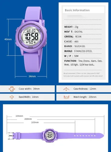 Vista 4 de Relojes digitales para mujer, pantalla LED, correa de silicona, reloj militar, multifunción, impermeable, alarma, cronómetro, retroiluminación LED