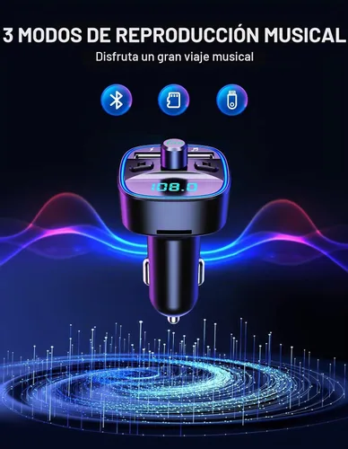 Vista 7 de Comsoon - Transmisor FM Bluetooth para auto, adaptador Bluetooth para auto, para música MP3, transmisión FM o llamadas con manos libres, con dos