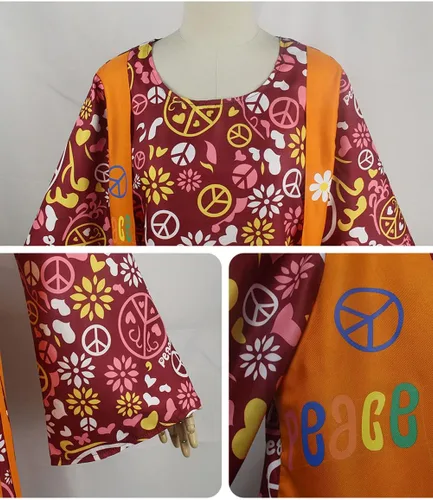 Vista 4 de Disfraz hippie de los años 70 y 80 para mujer, disfraz de discoteca para Halloween