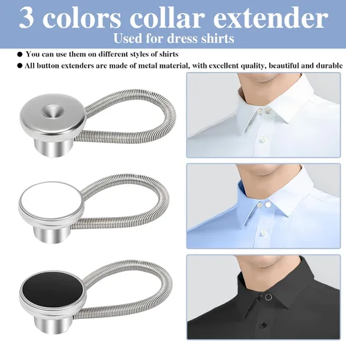 Vista 3 de 12 extensores de cuello elásticos y ajustables para camisas de hombre, cómodos extensores de botón de cuello para camisas de vestir y trajes