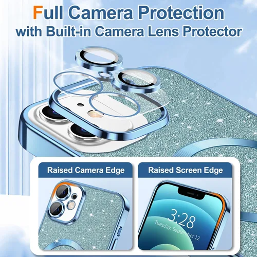 Vista 53 de Hython para iPhone 15 Plus Funda con chispas brillantes, Fundas transparentes magnéticas con protector de lente de cámara [Compatible con MagSafe]