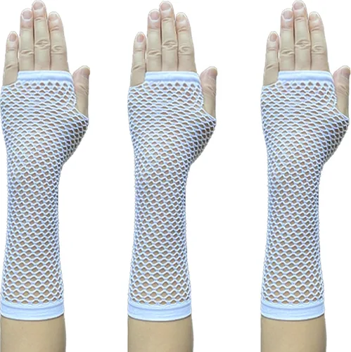 Vista 6 de Guantes de red sin dedos para mujer, guantes de red de pescado, calentadores de brazos de malla para fiestas Emo o góticas y 80s o 90S W-N-NG2