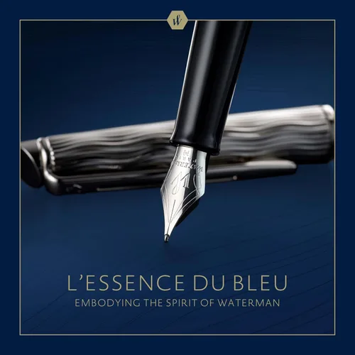 Vista 2 de Waterman Pluma estilográfica Hémisphère Metal y laca azul Tapa cincelada Punta mediana de acero inoxidable Tinta azul Caja de regalo