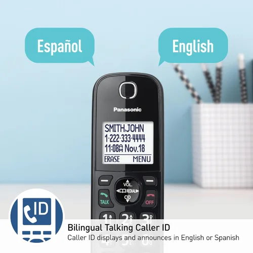 Vista 5 de Panasonic Teléfono con cable/inalámbrico con contestador, bloque de llamadas avanzado y grabación de 2 vías, 2 teléfonos ampliables hasta 6