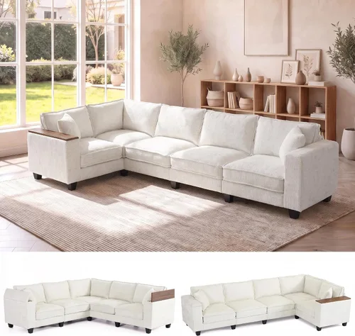 Vista 20 de Sofá modular modular en forma de V de 97 pulgadas, 5 asientos, moderno y cómodo sofá esquinero de chenilla, sofá convertible en forma de L, sofá