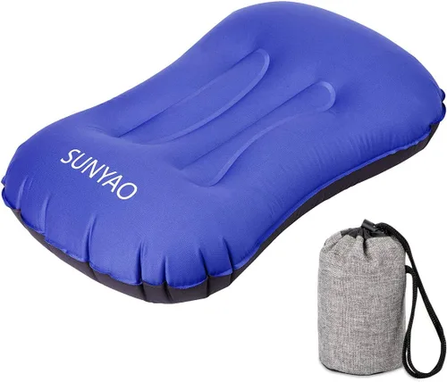 Vista 9 de Almohadas inflables ultraligeras para campamento: compresibles, compactas, inflables, cómodas, ergonómicas para soporte de cuello y lumbar mientras