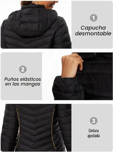 Vista 4 de ANOTHER CHOICE Women's Hooded Lightweight Packable Puffer Jacket Negro