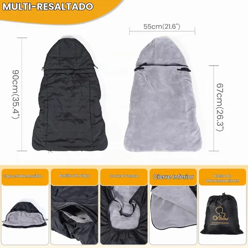 Vista 2 de Orzbow Winter Baby Carrier Cover with Detachable Hood, Black Negro