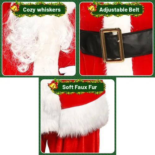 Vista 2 de ZZXIAOJIE Juego de disfraz de Papá Noel de Navidad para hombre, 10 piezas de terciopelo de lujo para adultos, traje de Papá Noel, traje de Santa