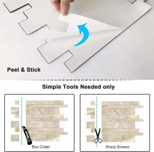 Vista 12 de BeNice Stone Peel and Stick Backsplash - Azulejo lineal de metro beige 10pieza(s)