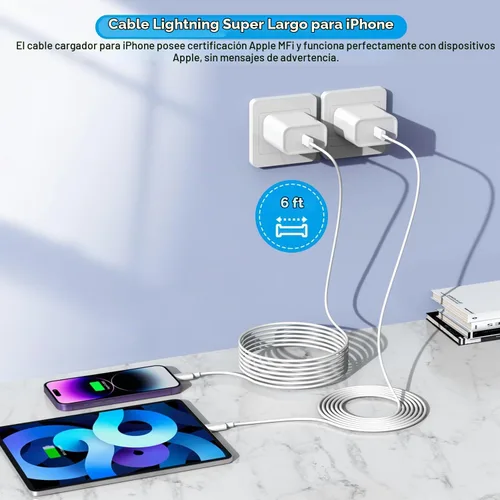 Vista 3 de Cargador rápido para iPhone, Cargador rápido para Phone 14 13 12 11 USB C de pared con 2 cables de carga rápida de 6 pies compatible con iPhone