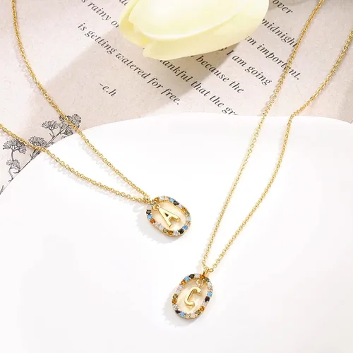 Vista 6 de Collar de oro para mujer, collar con inicial, cadena de oro de cristal, collar con nombre de piedras preciosas, collar con dije personalizado