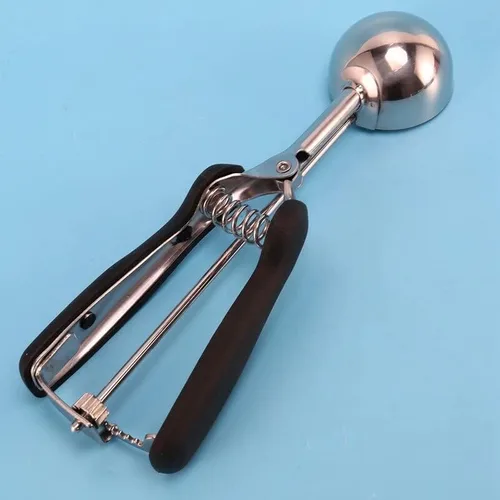 Vista 3 de Juego de 3 cucharas de helado para hornear galletas de acero inoxidable con agarre de goma antideslizante, cuchara para masa de galletas