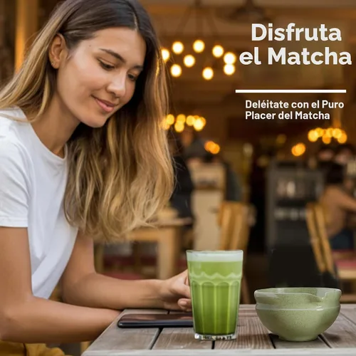 Vista 4 de Juego de batidor de matcha, kit perfecto para los amantes del matcha, incluye cuenco de cerámica, batidor de bambú, soporte, cuchara, tamiz y tela