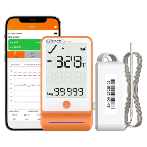 Vista 20 de Elitech Termómetro Digital de Registro de Datos de Temperatura y Humedad para Refrigerador Médico, Termómetro para Nevera de Vacunas, Monitor