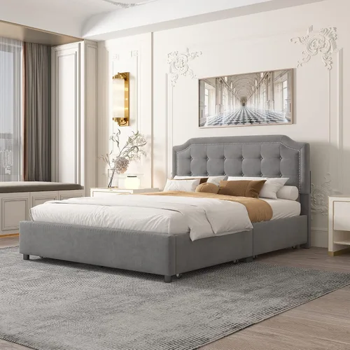 Vista 3 de SOFTSEA Base de cama tapizada Queen con cajones