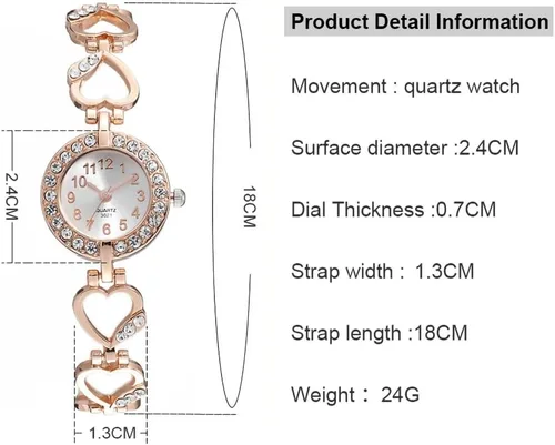 Vista 4 de ADSBIAOYE Reloj de pulsera de diamantes de lujo para mujer - Elegante correa de acero inoxidable hueco formal