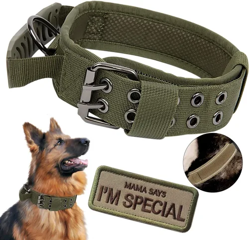 Vista 10 de Collar táctico para perro con asa, collar de entrenamiento militar ajustable para perros, nailon suave y hebilla de metal resistente para perros