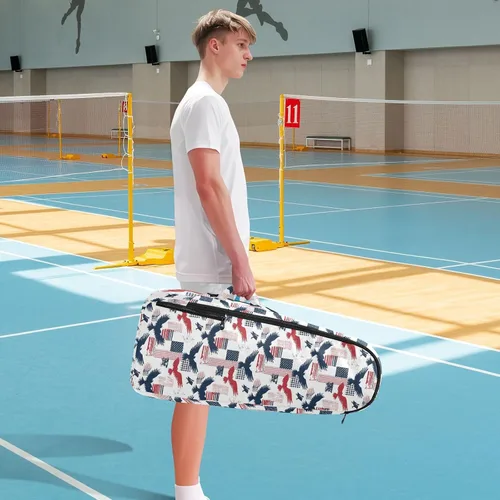 Vista 8 de Mochila de tenis para adultos resistente al agua rojo azul pájaro grande 3 raquetas bádminton bolsa de hombro para mujeres hombres bolso
