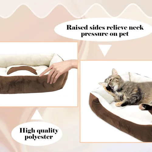 Vista 3 de Camas para perros pequeños, camas rectangulares para gatos de interior, cama lavable de 20 x 15 x 6 pulgadas para mascotas con lateral y parte
