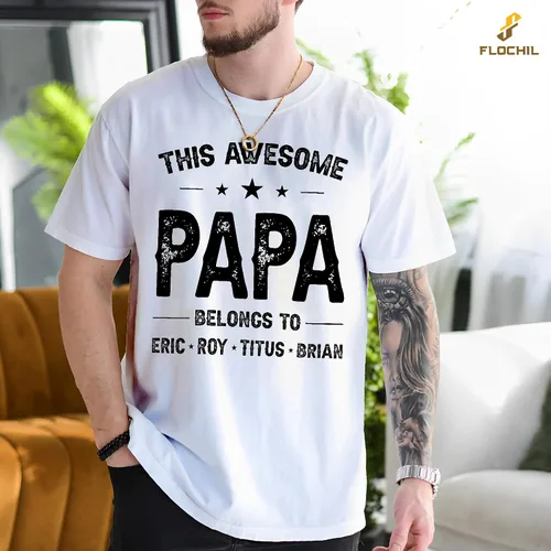 Vista 4 de FLOCHIL Camisa personalizada para papá para hombres, camisa de papá personalizada con nombres de niños, camiseta personalizada para el día