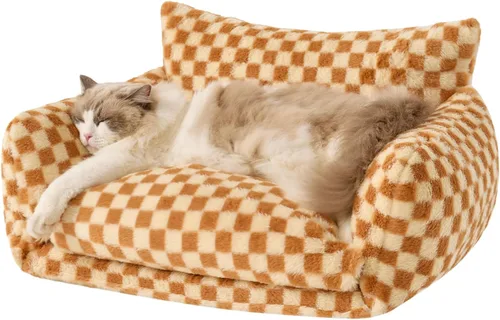 Vista 15 de Hollypet Cama para gatos, mullida, multifuncional, de doble capa, suave para mascotas, sofá ortopédico para gatos y perros pequeños, color beige