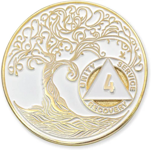 Vista 158 de 1 año Sobriety Mint Twisted Tree of Life Medallón de recuperación AA chapado en oro, chip/ficha - negro