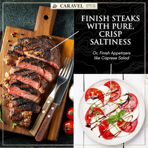 Vista 4 de Copos de sal marina, sal gourmet de acabado escamoso, tarro de 3.5 oz - Caravel Gourmet