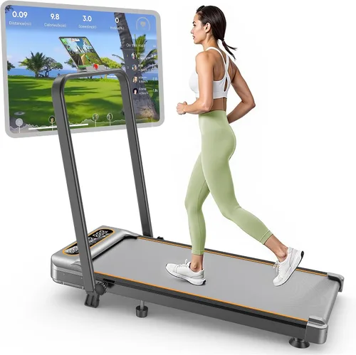 Vista 10 de Folding Walking Pad with 15% Incline/RGB Light/Dual Screen Display, 3.5HP Treadmills for Home, Portable Walking Pad Treadmill with Handle Bar and 4