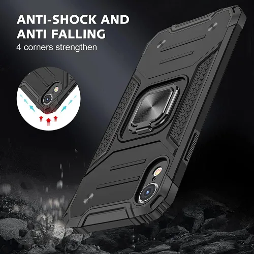 Vista 2 de HNHYGETE Funda para iPhone XR con protector de pantalla: (resistente) grado militar giratorio de 360° con función atril a prueba de golpes
