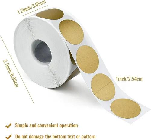Vista 4 de 1 rollo de 1000 calcomanías redondas de 1 pulgada, etiquetas autoadhesivas para boletos de lotería, manualidades, juegos de rifa, creación de Dorado