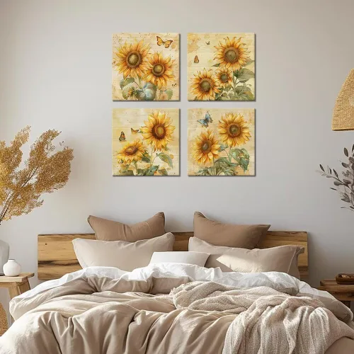 Vista 111 de Wall HDQ Arte de pared de flores para baño, dormitorio, sala de estar, decoración de pared azul y naranja, pintura floral, lienzo impreso, imagen