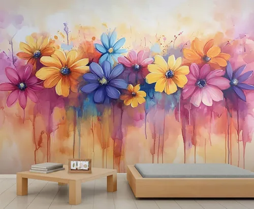 Vista 18 de Mural de pared floral retro, papel tapiz rústico floral de bar, flores abstractas 3D, impermeable, para cafetería, restaurante, sala de estar