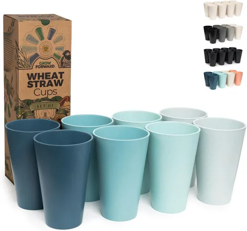 Vista 7 de Grow Forward Vasos de paja de trigo prémium – Vasos de plástico duro irrompibles sin BPA de 13 y 20 onzas – Vasos de plástico ligero reutilizables