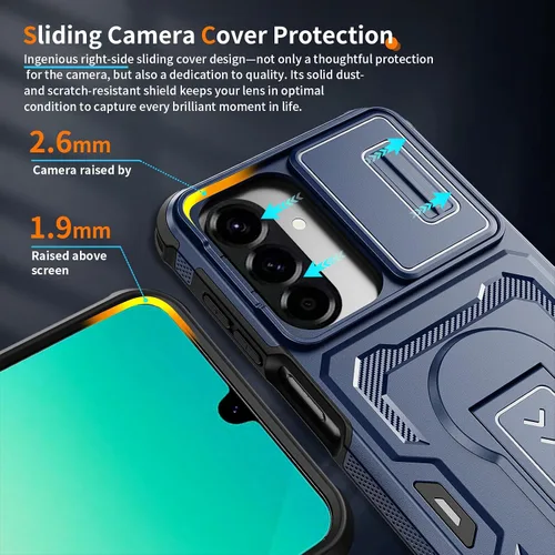 Vista 2 de Funda para Galaxy A16 5G, con funda protectora de cámara y soporte, funda de teléfono de doble capa que absorbe los golpes compatible con Samsung