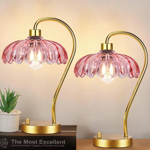 Vista 13 de ILLMTW Lámpara de mesa de flores para dormitorio, sala de estar, pequeñas lámparas doradas, regulables, estilo bohemio, con pantalla de cristal
