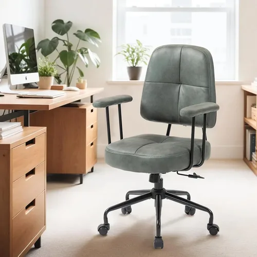 Vista 8 de ECOTOUGE Silla de oficina en casa, silla de cuero sintético moderna de Verde
