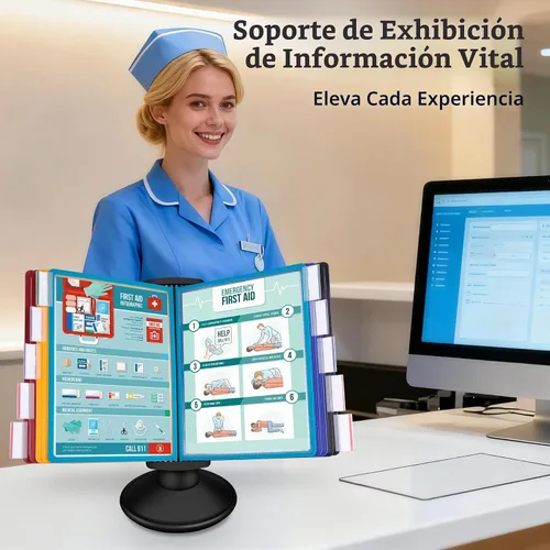 Vista 6 de Antner Sistema de referencia y visualización de escritorio de 10 bolsillos con base ajustable de 360°, organizador de referencia de escritorio