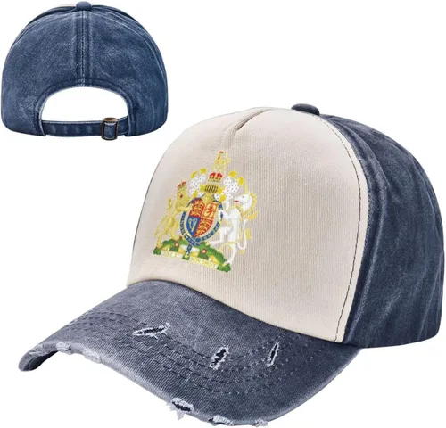Vista 2 de Reino Unido Inglaterra Escudo Real Reino Unido Gorras de béisbol lavadas Fusión Colores que fluyen Espíritu aventurero, Azul marino