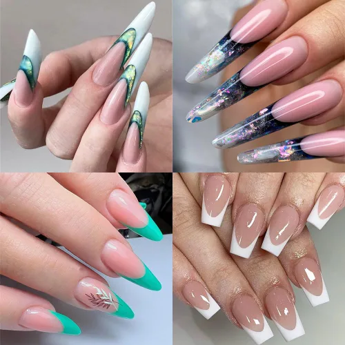 Vista 6 de Calcomanías dobles de forma francesa, 60 piezas de almohadillas de silicona reutilizables de doble forma, puntas de manicura francesa, molde