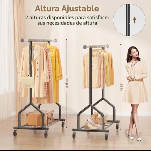 Vista 4 de EAGMAK Perchero de ropa resistente con capacidad de carga de 192 kg, perchero enrollable con estantes, colgador de ropa ajustable de metal