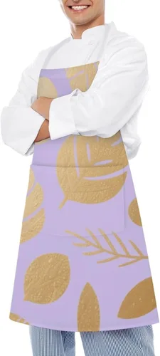 Vista 4 de MUSM Apron for Adults - 27.6 X 31.5 Inch, Heavy-Duty Polyester Aprons with Two Large Pockets, Waterproof Leaf Print Pattern Kitchen Apron for