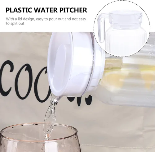Vista 9 de IMIKEYA Jarra de agua de plástico de 20.3 fl oz, jarra de agua de plástico inastillable, ideal para té helado, sangría, limonada, jugo, leche y más