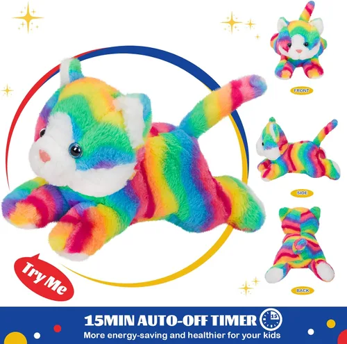 Vista 3 de Glow Guards Peluche Musical de Gato Arcoíris Luminoso de 13 pulgadas, Juguete de Peluche de Gatito Cantante con Luz Nocturna LED que Brilla