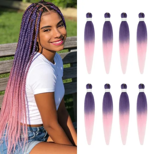 Vista 62 de 8 paquetes de extensiones preestiradas - 16 pulgadas de cabello trenzado premium, 55G/paquete, sin picazón, fijación en agua caliente, textura Perm