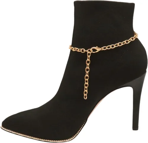 Vista 4 de Trendy Fashion Jewelry Cadena de bota occidental para mujer, pulsera de metal dorado, tobillera con dije de estrella brillante, Metal