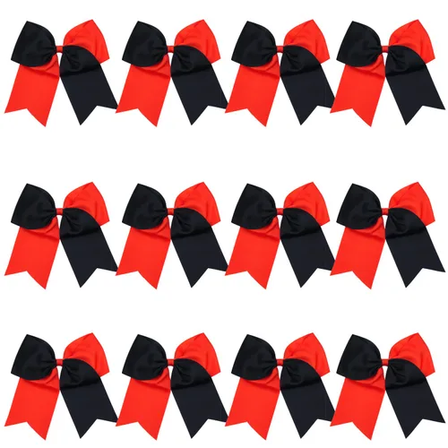 Vista 41 de Lazos de animadora jumbo de 8 pulgadas con diamantes de imitación brillantes para cola de caballo, lazos de porrista, 6 unidades, color negro