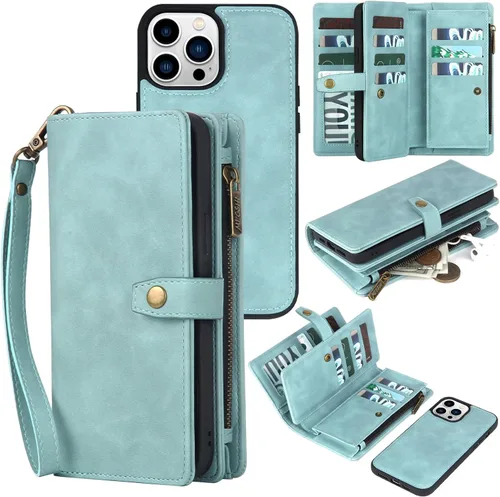Vista 22 de TwoHead Funda tipo cartera para iPhone 12 Pro Max con tarjetero, funda magnética desmontable para teléfono 12 Pro Max, piel sintética, a prueba
