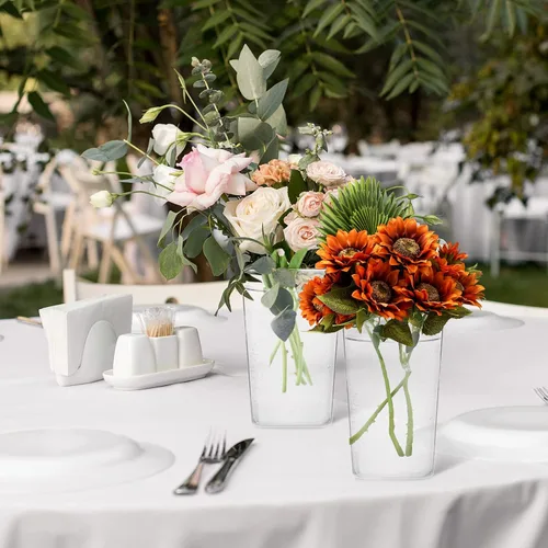 Vista 6 de Roowest Jarrón de plástico de 6 piezas, de acrílico, con flores, cuadradas, cónicas, centros de mesa altos para mesa, boda, cocina, arreglos