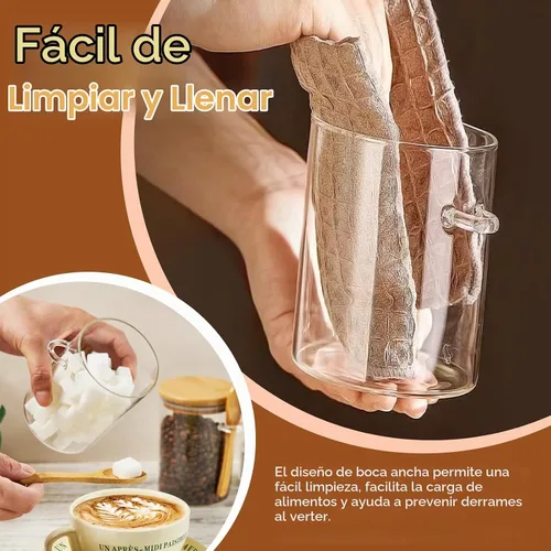 Vista 4 de Recipiente de vidrio para azúcar con cuchara, 1 paquete de tarros de vidrio de 15 onzas con tapa y cuchara de bambú, recipientes de almacenamiento